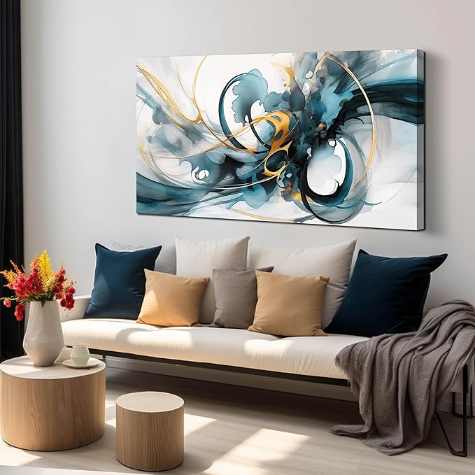 LAOTOART Abstract Painting Canvas Wall Art for Living Room - Blue Wall Decor Bedroom - Modern Wall Art for Office Size 24" x 48"