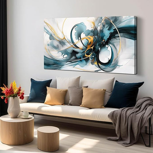 LAOTOART Abstract Painting Canvas Wall Art for Living Room - Blue Wall Decor Bedroom - Modern Wall Art for Office Size 24" x 48"