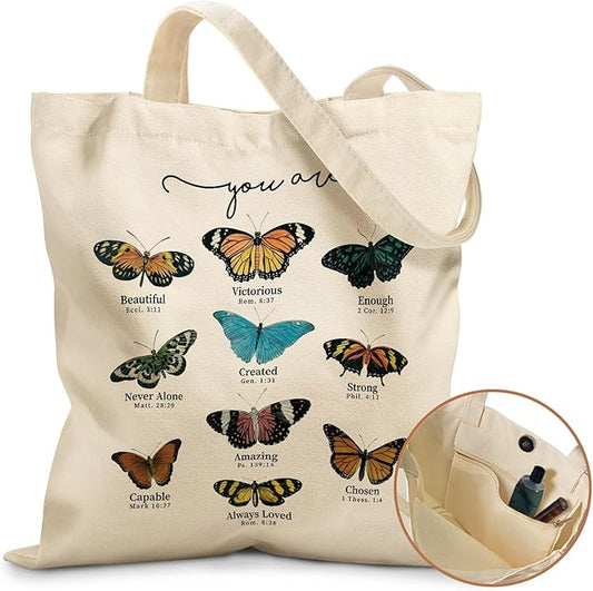 Aesthetic Tote Bag for Girls - with Magnetic Buckle and Zipper Inner Pocket for Women Lady Canvas Cotton Tote Bag