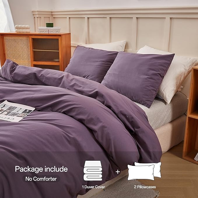ECOCOTT Purple Duvet Cover Super King Size - 100% Washed Cotton Durable Soft Comfy Duvet Cover Set, 3 Pieces Duvet Cover with Zipper Closure (108''x98'')