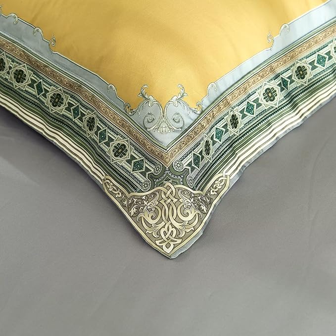 mixinni King Size Duvet Cover Set - 3PC Garden Style Long Staple Cotton Golden Floral Bedding, Chinoiserie Chic Botanical Print, Reversible Design, Zipper Closure, Soft & Breathable for Him & Her