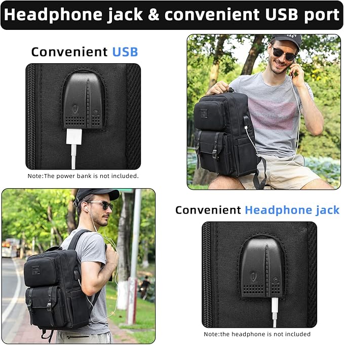 HFSX Laptop Backpack Women Men College Backpacks Bookbag Vintage Backpack Book Bag Fashion Back Pack Anti Theft Travel Backpacks with Charging Port fit 15.6 Inch Laptop Black