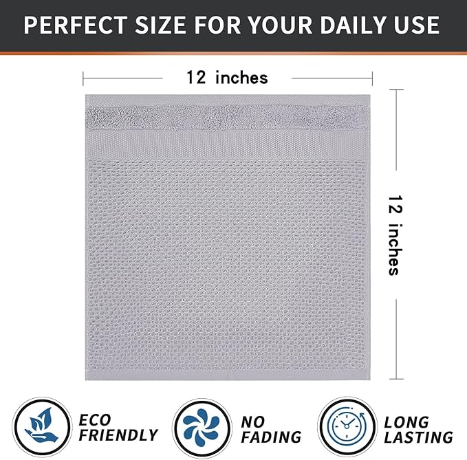 Homaxy 100% Cotton Dish Cloths, 12 Pack - 12 x 12 Inches, Waffle Weave Super Soft and Absorbent Dish Towels Quick Drying Dishcloths, Light Grey