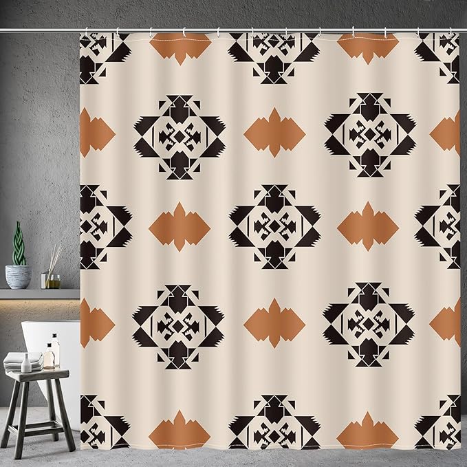 Aimego Western Aztec Shower Curtain - Southwest Boho Chic Geometric Ethnic Tribal Vintage Country Farmhouse Fabric Cloth Bath Shower Curtains Set with 12 Hooks for Bathroom Decor Accessories, 72"x72"