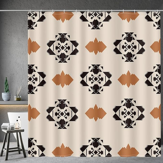 Aimego Western Aztec Shower Curtain - Southwest Boho Chic Geometric Ethnic Tribal Vintage Country Farmhouse Fabric Cloth Bath Shower Curtains Set with 12 Hooks for Bathroom Decor Accessories, 72"x72"