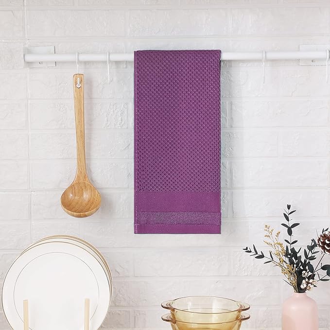Homaxy 100% Cotton Waffle Weave Kitchen Towels, 13 x 28 Inches Super Absorbent and Machine Washable Dish Towels for Drying Dishes, 4-Packs, Purple