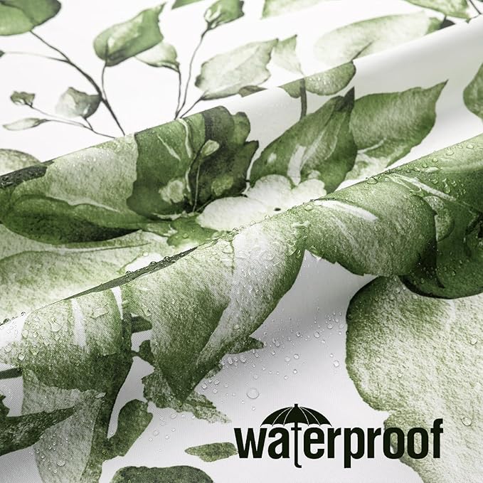 Gibelle Long Shower Curtain 72 x 78, Tall Olive Green Floral Shower Curtain for Bathroom, Watercolor Plant Eucalyptus Leaves Fabric Shower Curtain Set with Hooks