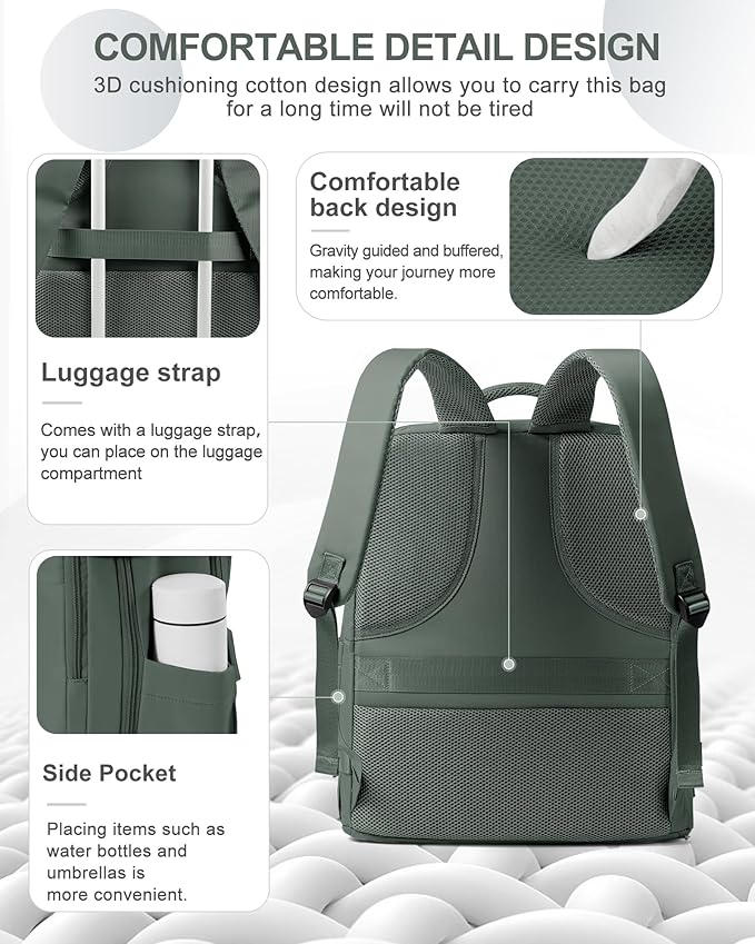 coowoz Large Travel Backpack Carry On for Women Man Waterproof Gym Backpacks Mochila de Viaje Teacher Travel Bag Essentials Personal Item Backpack Rucksack Airplane Accessories Must Haves Olive Green