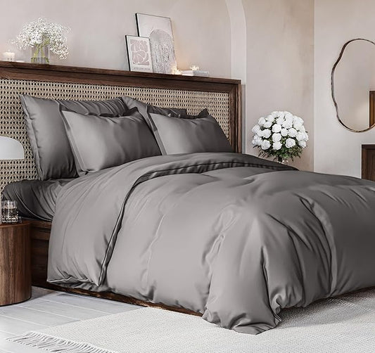 Duvet Cover Cal King Size Set - Extra Soft Cal King Size Duvet Cover 104 x 98 with 2 Pillow Shams - Hotel Luxury Easy Care and Fade Free w/Zipper Closures & Ties - Breathable Bedding Set (Dark Grey)