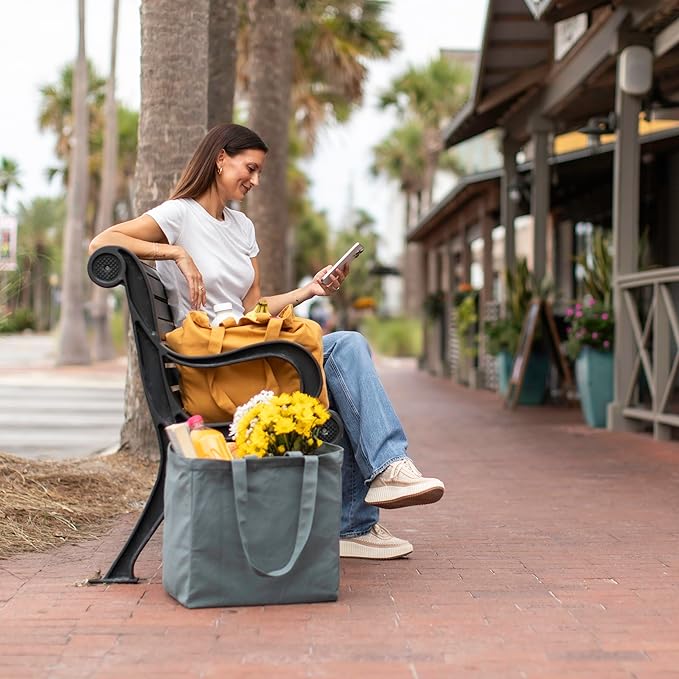 VeraMia Canvas Grocery Bag 3pc XL Set with Real Pockets, Long Shoulder Strap and Short Handle. Heavy Duty, Foldable, Washable