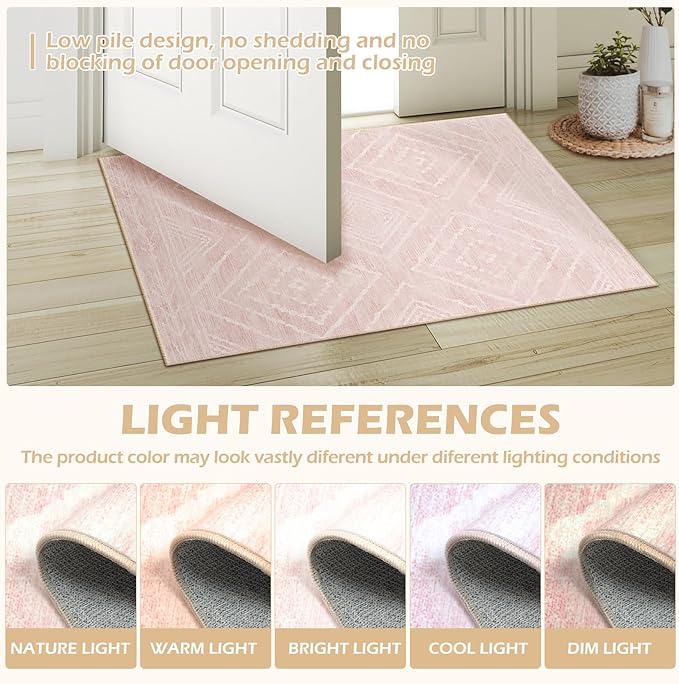 Area Rug 9x12 Rug Machine Washable Non-Slip Low Pile Print Pattern Western Rug for Living Room Bedroom Entryway Tribal Series -Light Pink/Cream