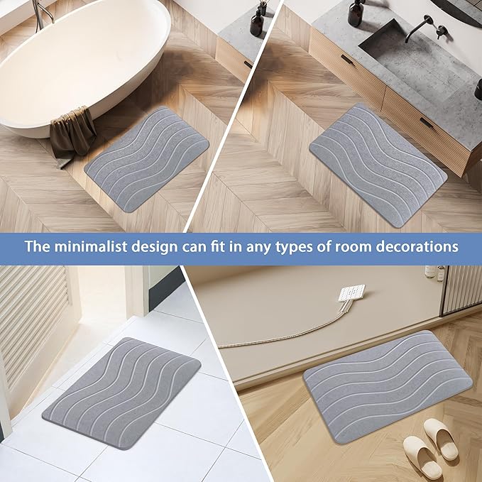 Absorbent Stone Bath Mat, Diatomaceous Earth Shower Mats, Non-Slip Water Absorbing Diatomite Stone Mat for Bathroom Floor, Quick-Drying Easy to Clean (23" x 16" Gray)