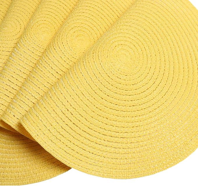 SHACOS Round Braided Placemats Set of 6 Kitchen Place Mats 15 inch Round Table Mats for Dining Tables Washable (Yellow, 6)