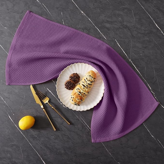 Homaxy 100% Cotton Kitchen Towels and Dishcloths Set, 12 x 12 Inches and 13 x 28 Inches, Set of 12 Bulk Kitchen Towels Set, Ultra Soft Absorbent Dish Cloths for Washing Dishes, Purple