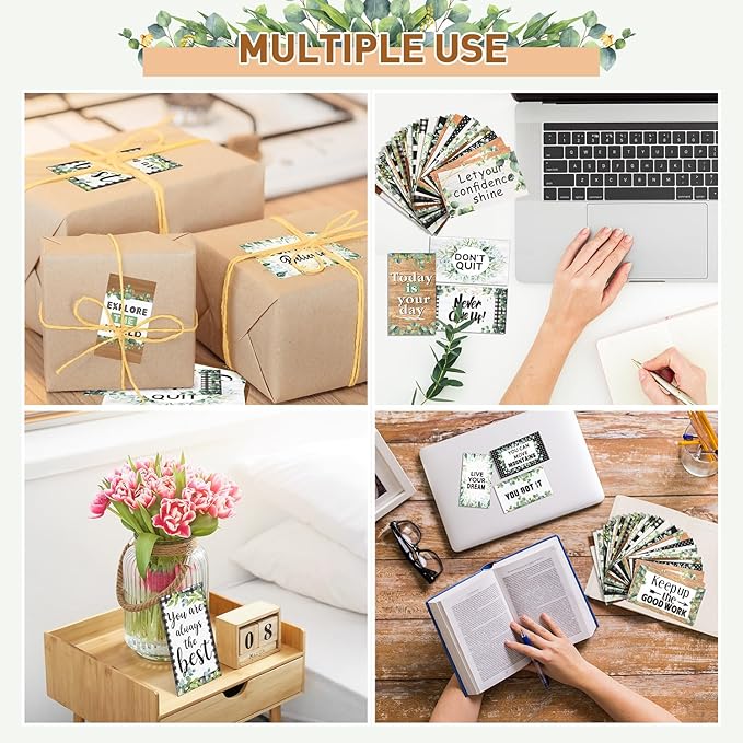 Outus 120 Pcs Motivational Encouragement Quote Cards Inspirational Kindness Appreciation Gratitude Business Cards Encouragement Mini Note Cards, 30 Styles, 3.5 x 2 Inch(Eucalyptus Leaf)