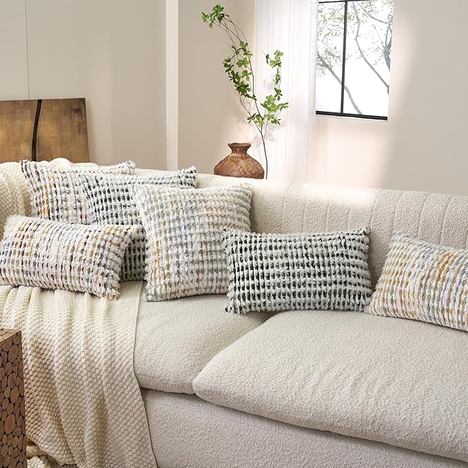 Aeckself Boho Chenille Tufted Pillow Cover 12 x 20 Inch, Rectangle Decorative Lumbar Throw Pillow Cover Neutral Pillowcase for Couch Bedroom Living Room, Orange White