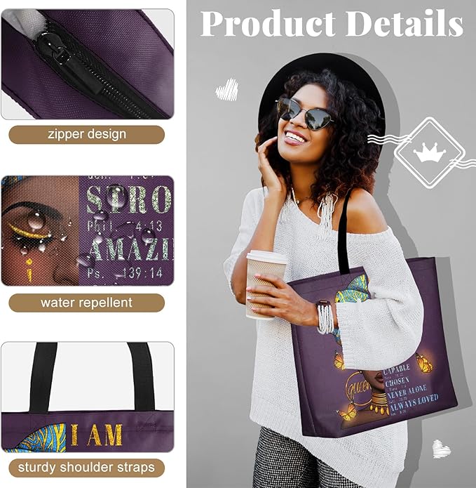 African American Black Women Tote Bag Black Girl Magic Shoulder Handbag For Work Travel Beach Shopping
