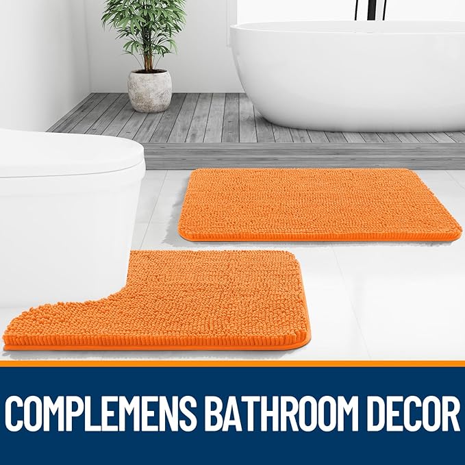 OLANLY Bathroom Rugs 24x16, Extra Soft Absorbent Chenille Bath Rugs, Rubber Backing Quick Dry, Machine Washable Bath Mats for Bathroom Floor, Tub and Shower, Home Decor Accessories, Orange