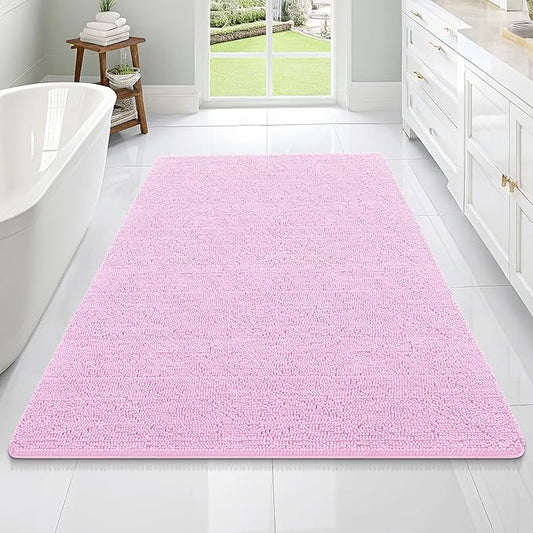 OLANLY Bathroom Rugs 70x46, Extra Soft Absorbent Chenille Bath Rugs, Rubber Backing Quick Dry, Machine Washable Bath Mats for Bathroom Floor, Tub and Shower, Home Decor Accessories, Pink