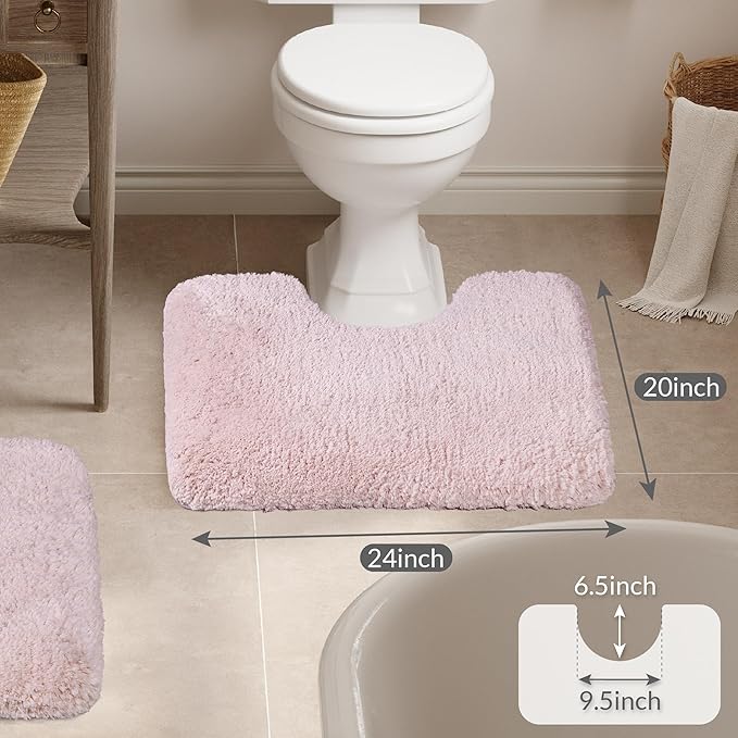 Walensee Contour Rug (20x24, Dusty Pink) Non Slip Bath Mat for Bathroom - Water Absorbent Soft Microfiber Shaggy Mat - Machine Washable U Shape Toilet Rug