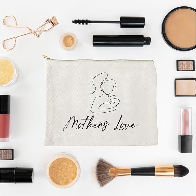 Women Mama Cotton Canvas Bag Mommy Tote Mummy Canva Tote Reusable Grocery Mother Gift Mom Shoulder Bag With Zipper Pocket Makeup Cosmetic Pouch