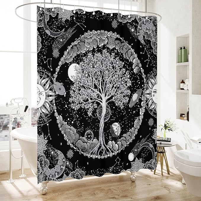 Bohemian Bathroom Curtain Colorful Boho Floral Print Beautiful Bright Polyester Fabric Cloth Shower Curtain for Bathroom Decoration, 72"x72"