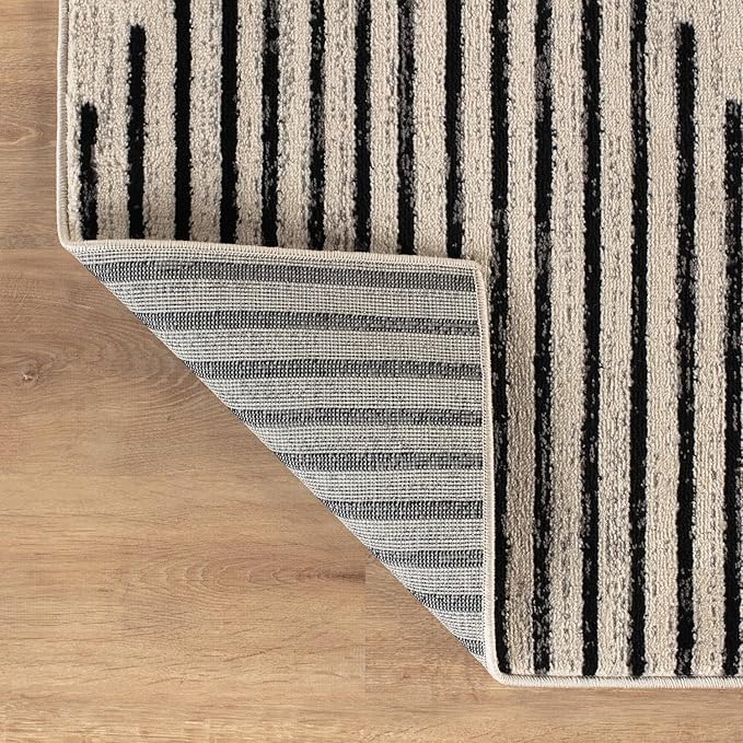 Rugshop Bohemian Stripe Stain Resistant High Traffic Living Room Kitchen Bedroom Dining Home Office Oval Rug 5' x 7' Cream