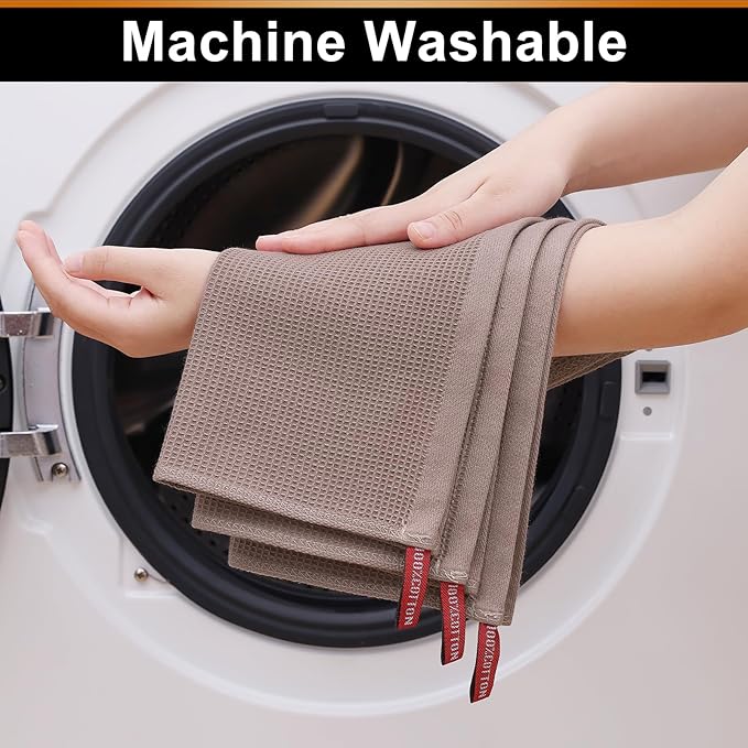 Homaxy 100% Cotton Waffle Weave Dish Cloths - 8 Pack Soft and Absorbent Dish Towels - 12 x 12 Inches Quick Dry Dish Rags - Brown