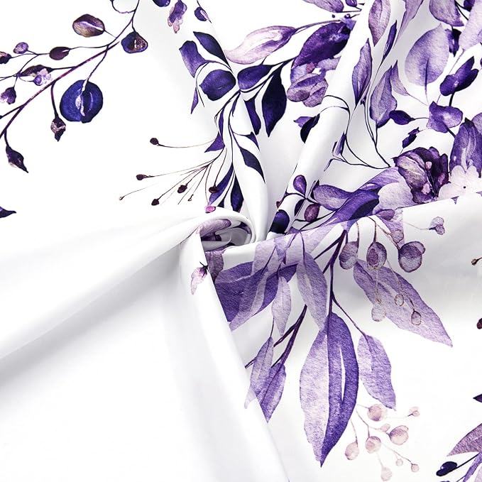 Gibelle Small Stall Shower Curtain 36 x 72, Narrow Purple Floral Shower Curtain for Bathroom, Watercolor Plant Eucalyptus Leaves Fabric Shower Curtain Set with Hooks