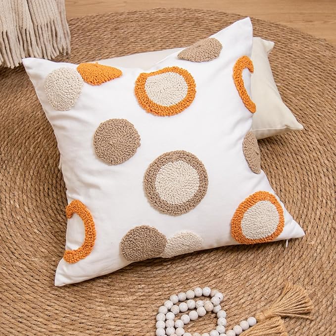 lifein 18x18 Pillow Covers-Throw Pillow Cover,Tufted Boho Jacquard Pillow Covers,Farmhouse Decorative Pillow Cover,Pillow Cases for Gift,Couch,Sofa,Bed,Chair,Living Room,Home Decor(18x18inch)