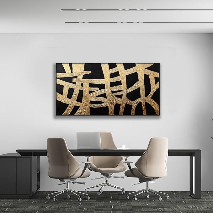 Abstract Canvas Wall Art Modern Artwork Canvas Prints Framed Canvas Picture Contemporary Wall Art Black And Gold Lines Texture Artwork Bedroom Living Room Office Decoration Ready To Hang 24x48