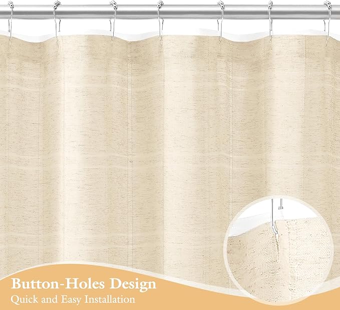 Small Stall Boho Farmhouse Shower Curtain with Tassel, Modern Bohemian French Country Chic Bathroom Shower Curtain Set with PEVA Liner, Linen Fabric Shower Curtain 36x72 - Beige/Cream