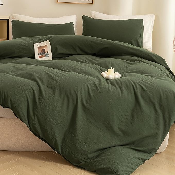 ECOCOTT 3 Pieces Duvet Cover Set Oversized Queen Size 100% Washed Cotton 1 Duvet Cover with Zipper and 2 Pillowcases, Ultra Soft and Breathable Cozy Simple Style Bedding (98''x98'')