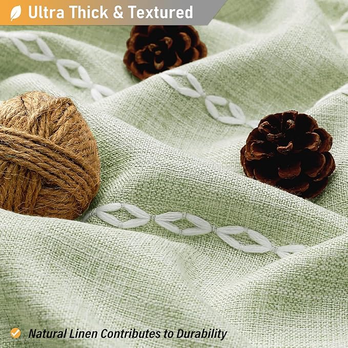 BTTN Extra Long Shower Curtain, 72x84 Inch Long Boho Tassel Linen Fabric Shower Curtain Set with Plastic Hooks, Large Modern Farmhouse Country Decorative Cloth Shower Curtain for Bathroom, Sage Green