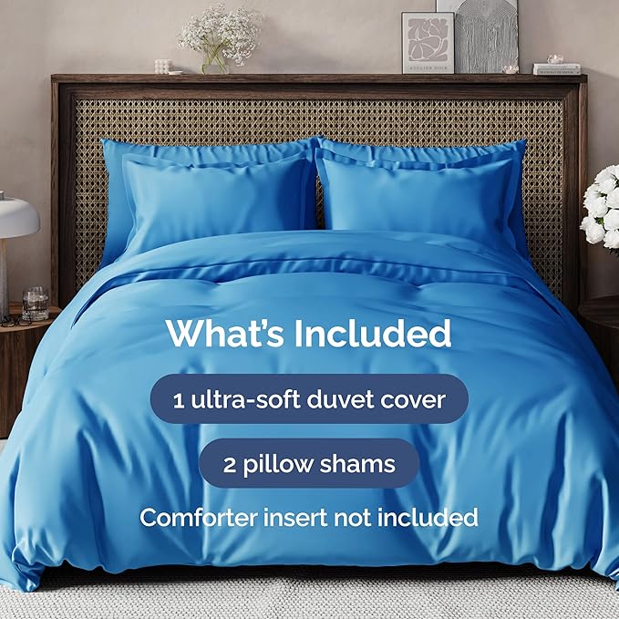 Duvet Cover Cal King Size Set - Extra Soft Cal King Size Duvet Cover 104 x 98 with 2 Pillow Shams - Hotel Luxury Easy Care and Fade Free w/Zipper Closures & Ties - Breathable Bedding Set (Royal Blue)