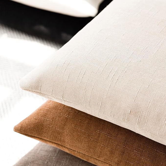 Foindtower Pack of 2 Soft Textured Throw Decorative Pillow Covers Square Accent Solid Cushion Cover Cozy Farmhouse Pillow Case with Zipper for Couch Sofa Bedroom Living Room 20x20 Inch, Light Beige