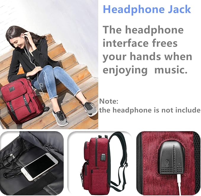 HFSX Laptop Backpack Women Men College Backpacks Bookbag Vintage Backpack Book Bag Fashion Back Pack Anti Theft Travel Backpacks with Charging Port fit 15.6 Inch Laptop Red