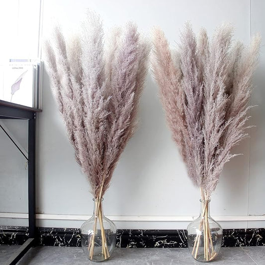 46" inch 10 Stems Natural Pampas Grass Decor Tall, Pompas Grass, Tall Pampas Grass for Weddingm, Farmhouse, Boho Home Decor (Grey)