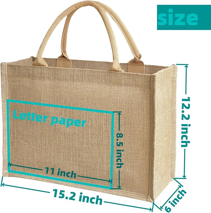 15 Pcs Jute handbag burlap tote bags Travel holiday Wedding Bridesmaids welcome bags Party Holiday Women's gifts Handmade linen DIY reusable beach sundries storage bag 15.2 x 12.2 x 6 inch