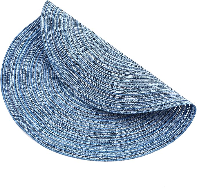 SHACOS Round Braided Placemats Set of 4 Dining Table Placemats 15 inch Circle Place Mats Easy to Clean Table Mats Indoor Outdoor, Blue Gray