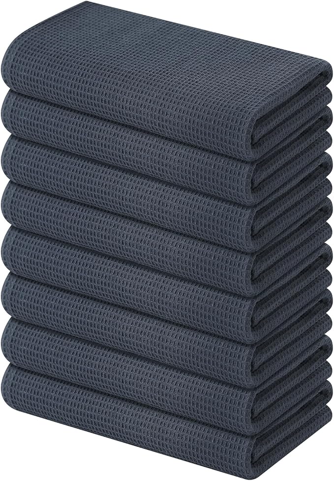 Homaxy 100% Cotton Waffle Weave Kitchen Towels - 8 Pack Soft and Absorbent Dish Towels - 16 x 26 Inches Quick Dry Hand Towels - Dark Grey