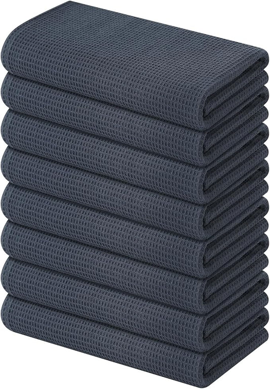 Homaxy 100% Cotton Waffle Weave Kitchen Towels - 8 Pack Soft and Absorbent Dish Towels - 16 x 26 Inches Quick Dry Hand Towels - Dark Grey