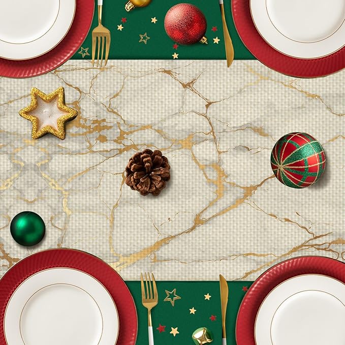 Marble Burlap Table Runner Seasonal Spring Fall Kitchen Dining Linen Table Decoration for Indoor Outdoor Home Party Dinner 13x72 Inch