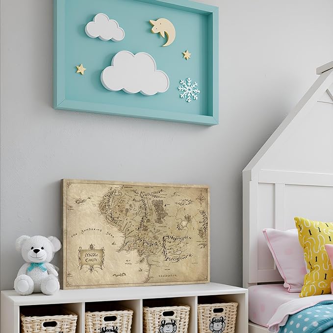 Middle Earth Map Wall Art Canvas Print - Fantasy Map of Middle Earth - 12''H x 18''W with Inner Wooden Frame - Lightweight & Easy to Hang - Perfect for Bedroom, Game Room Decor