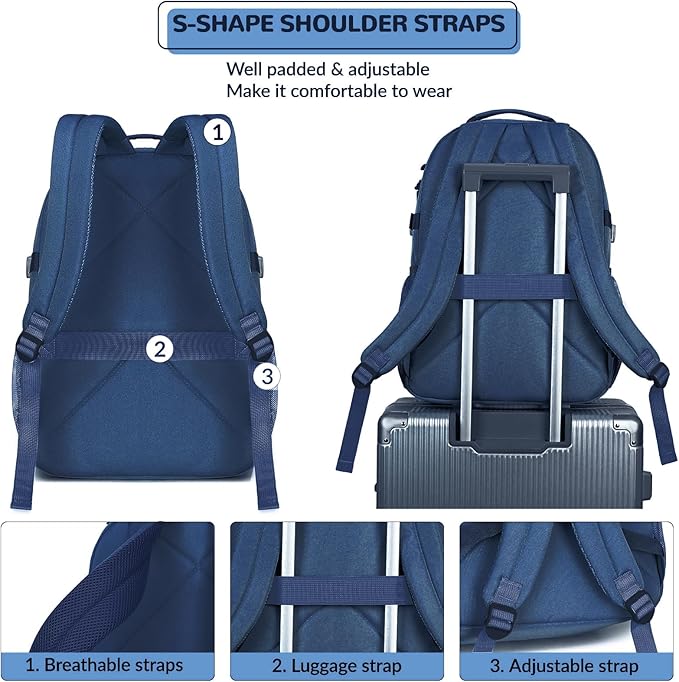 Lohol Water Resistant Daypack with Mulitiple Pockets for School Travel Outdoor College, 15.6 inch Laptop Backpack for Men and Women (Navy Blue)