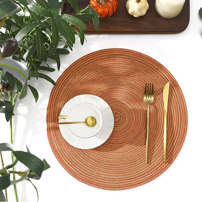 SHACOS Round Braided Placemats Set of 6 Fall Place Mats Washable Polyester 15 inch Round Table Mats for Dining Table Wedding Party Decor (Fall Color Mix, 6)