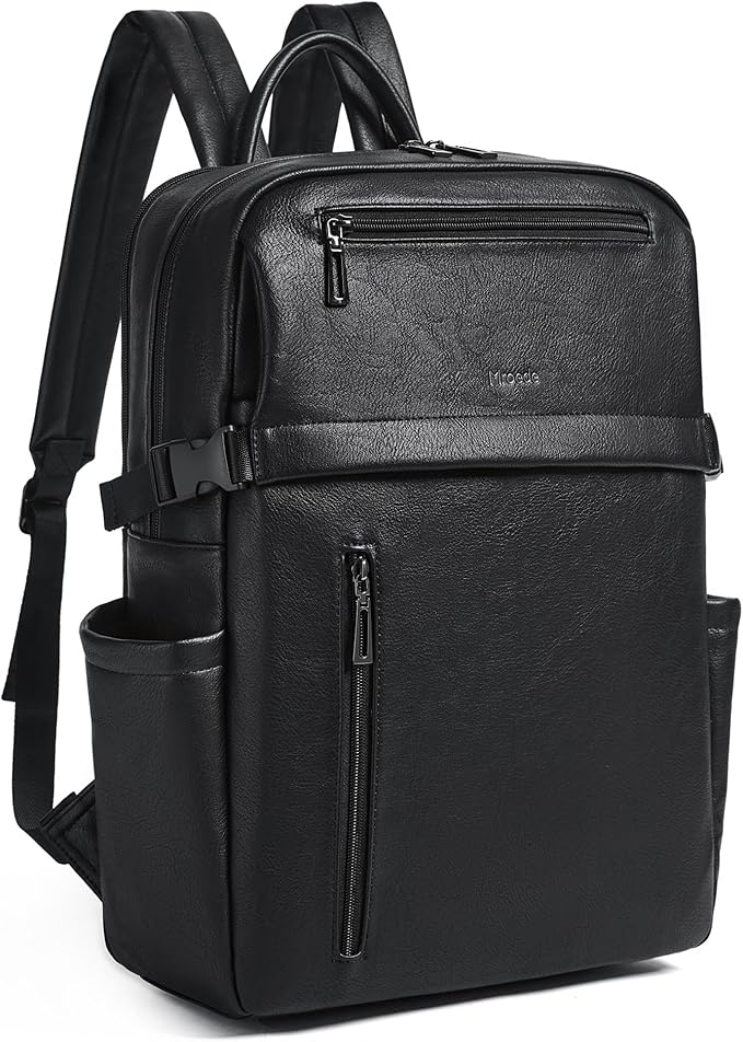 Leather Laptop Backpack for Women, 15.6 Inch Laptop Travel Backpack Purse Large Capacity Computer Bag, Casual Daypack Nurse Bag College Bookbag for School, Black