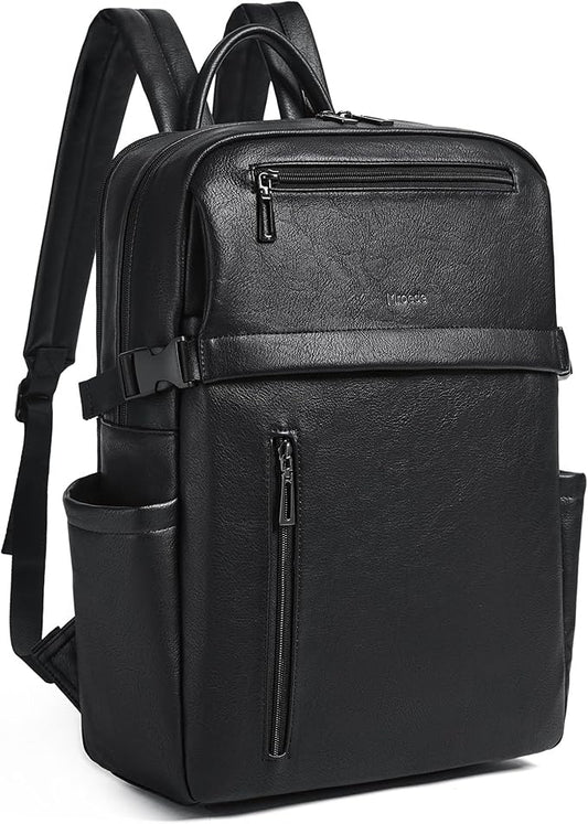 Leather Laptop Backpack for Women, 15.6 Inch Laptop Travel Backpack Purse Large Capacity Computer Bag, Casual Daypack Nurse Bag College Bookbag for School, Black