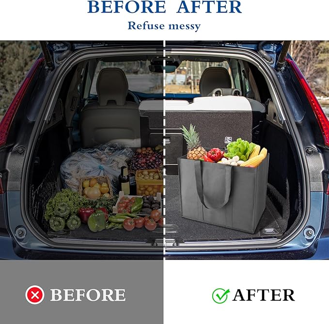 WISELIFE Reusable Grocery Shopping Bags 10 Pack Large Foldable Tote Bags Bulk, Long Handle for Shopping Groceries Clothes (Dark Grey & Black)