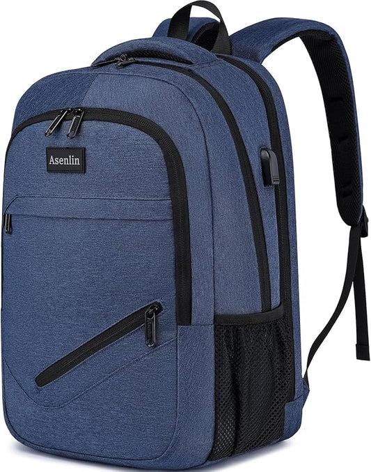 Asenlin Travel Laptop Backpack for Women & Men,Water Resistant Business Slim Sturdy Laptops Backpack with USB Charging Port,Fits 17.3 Inch Notebook College School Computer Bag-Blue